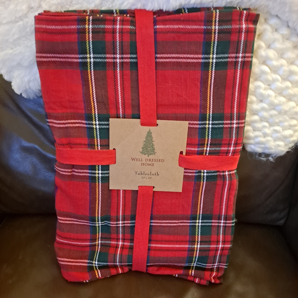 Well Dressed Home Red Tartain Plaid Cotton Tablecloth